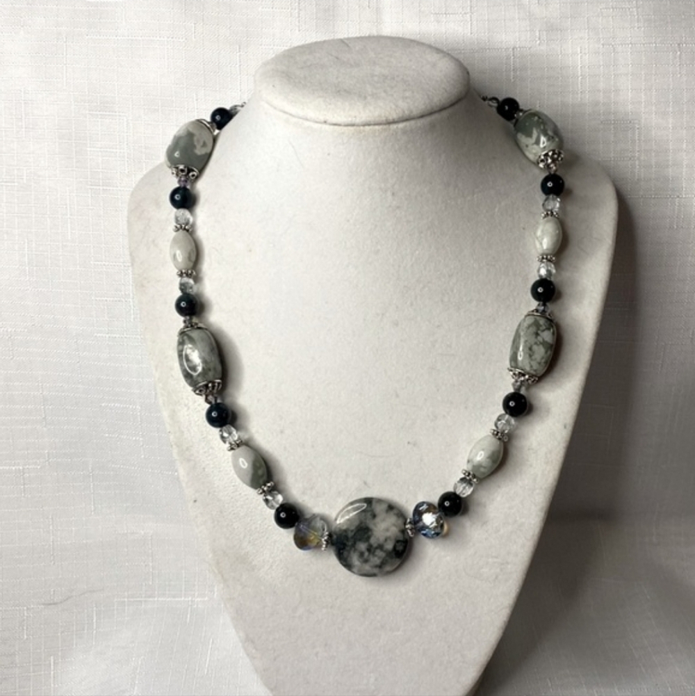Handcrafted Green Marbke Stone & Fancy Jasper Necklace 18"